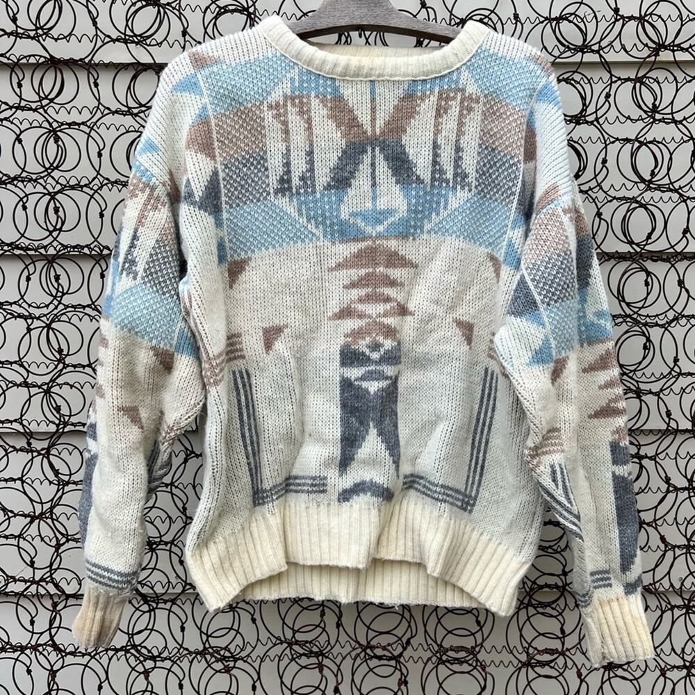 Vintage 70s Campus Aztec Southwestern Geometric Earth Tone Sweater SMALL